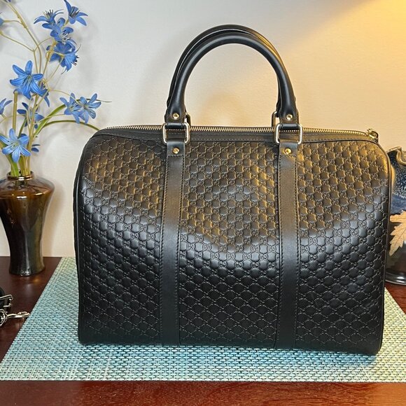 Gucci Micro Guccissima 2WAY Boston Bag Handbag Leather Black - Picture 15 of 16